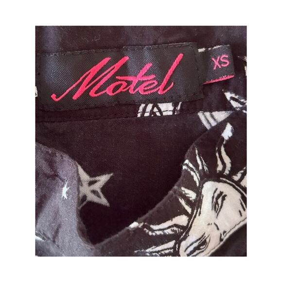 Motel XS Black Mini Skirt – Sun Moon Stars Print – Handmade – Viscose - Picture 5 of 7